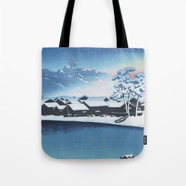 Snowy Dawn At The Port Of Ogi By Hasui Kawase - Vintage Japanese Woodblock Print Tote Bag