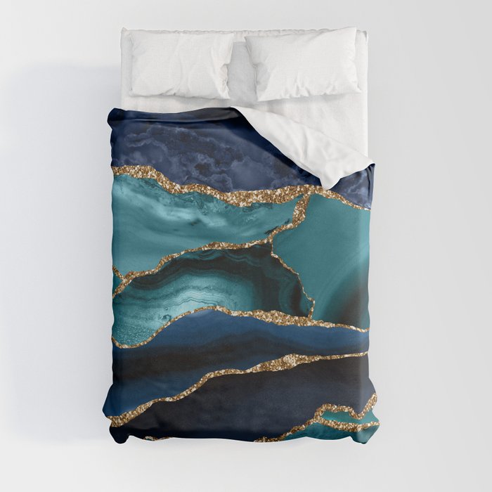 Ocean Blue Mermaid Marble Duvet Cover