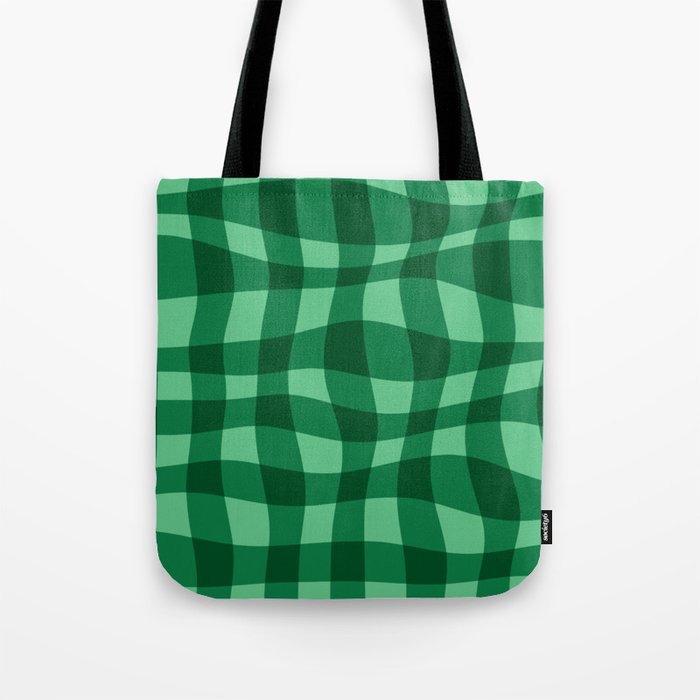 Warped Checkered Gingham Pattern (green) Tote Bag