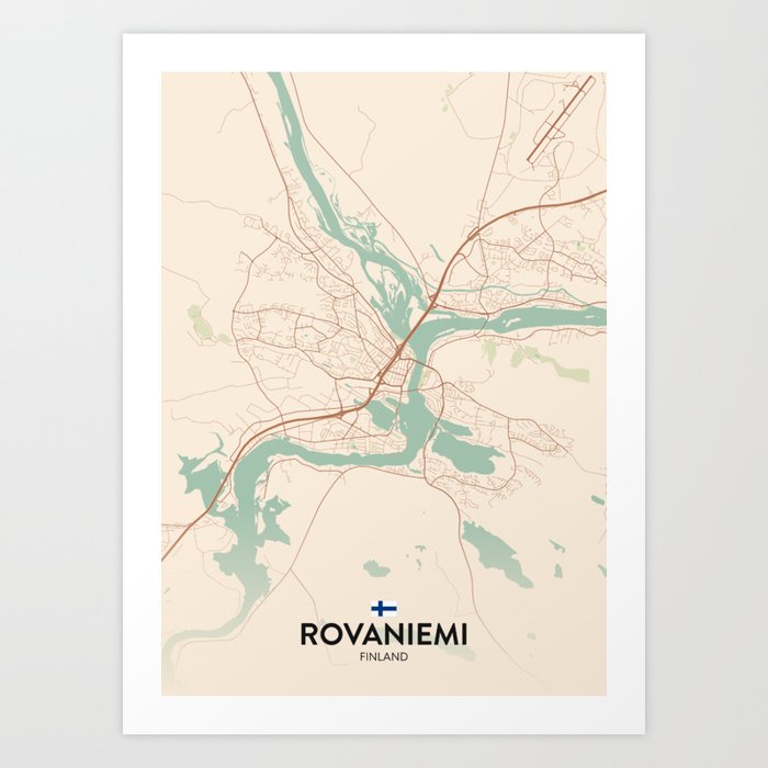 Rovaniemi, Finland - Vintage City Map Art Print
