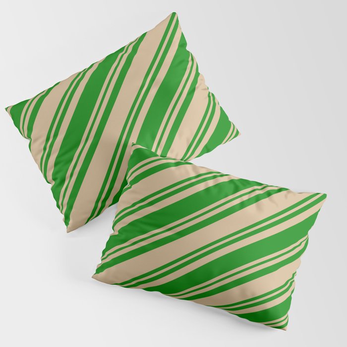 Tan and Green Colored Lined Pattern Pillow Sham