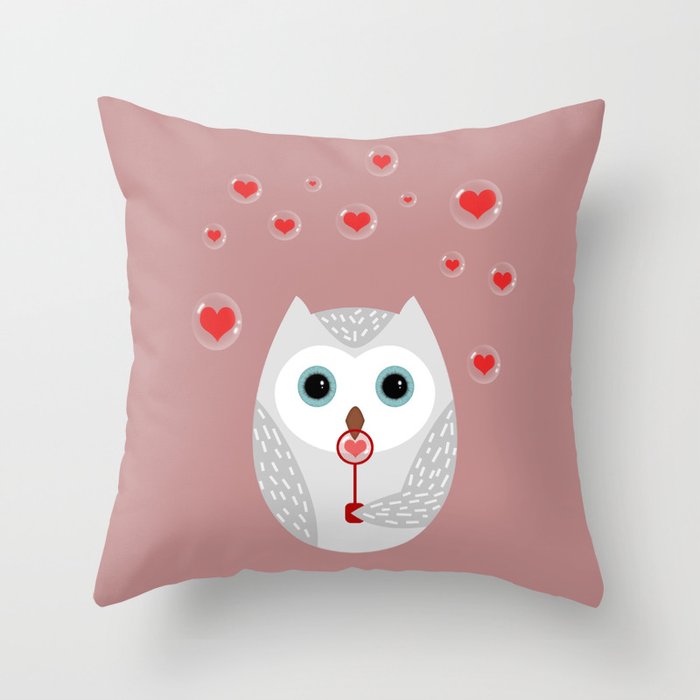 OWL, LOVE & BUBBLES (valentine animals heart) Throw Pillow