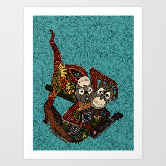 orangutans blue Art Print
