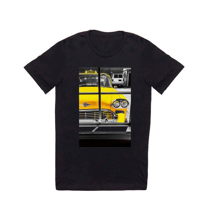 vintage yellow taxi car with black and white background T Shirt
