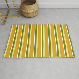[ Thumbnail: Eye-catching Green, Tan, Goldenrod, White, and Dark Green Colored Lined/Striped Pattern Rug ]