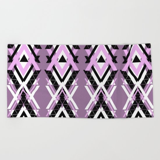 Geometric Columns - Pastel Purple Triangles Pattern Beach Towel
