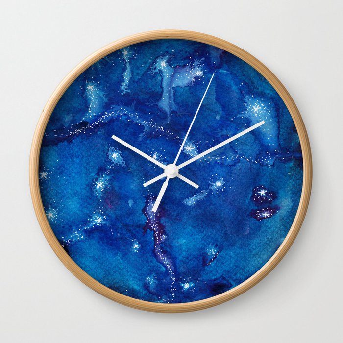 Starry Night Dark Blue Universe Watercolor Painting Wall