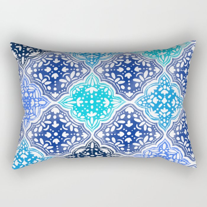 Blue Painted Moroccan Tile Pattern Rectangular Pillow