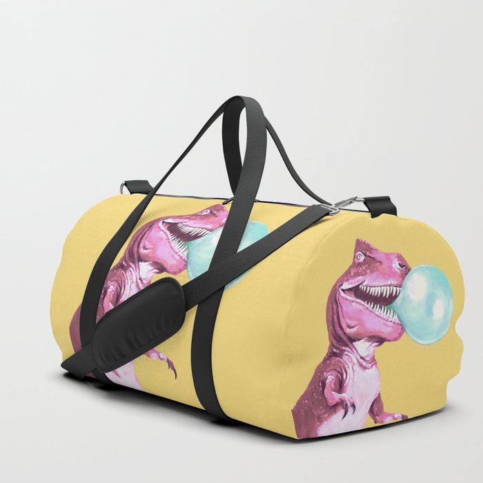 Bubble Gum Pink T-rex in Yellow Duffle Bag