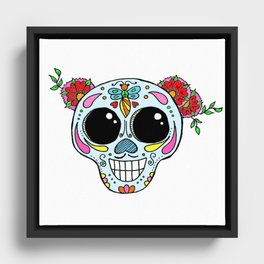 Sugar skull with flowers and bee Framed Canvas