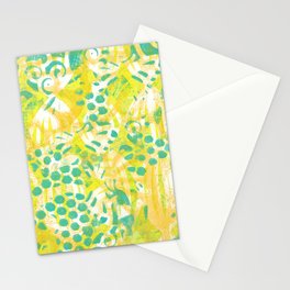 Monoprint 6 - Yellow & Orange with Green Dots Stationery Cards