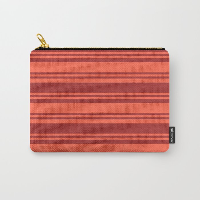 Red and Brown Colored Striped Pattern Carry-All Pouch