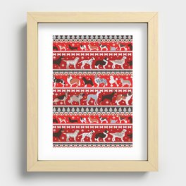 Fluffy and bright fair isle knitting doggie friends // fire brick and fire engine red background brown orange white and grey dog breeds  Recessed Framed Print