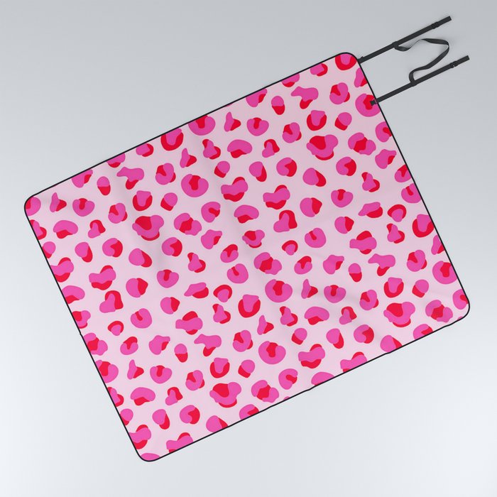 Bright Pink and Red Leopard Print  Picnic Blanket