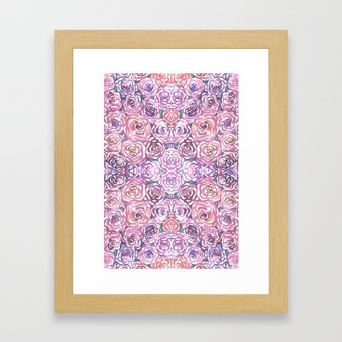 Purple and Pink Watercolor Roses Framed Art Print