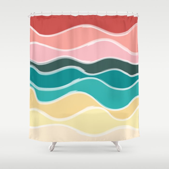 Vintage 50s Palette Mid-Century Minimalist Waves Abstract Art Shower Curtain