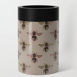 Vintage Honey Bee Pattern Taupe Can Cooler