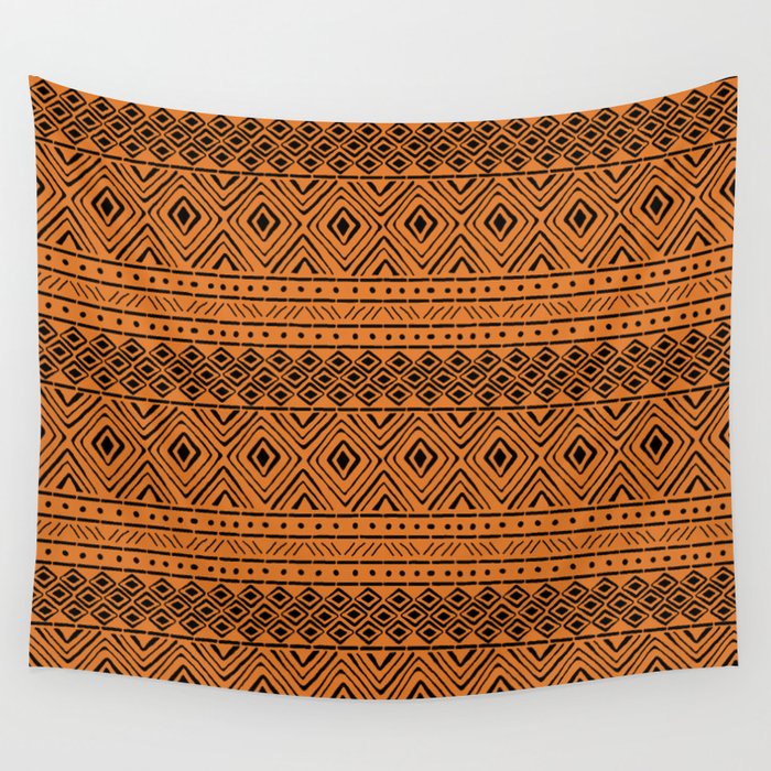 African Mud Cloth Orange Wall Tapestry by Thin Line Studio