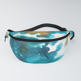 Aqua Teal Gold Abstract Painting #1 #ink #decor #art #society6 Fanny Pack