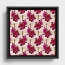 Beautiful Dragonflies and Flowers Pattern Framed Canvas