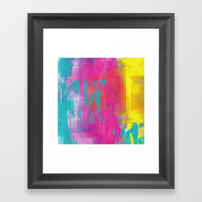 Neon Abstract Acrylic - Turquoise, Magenta & Yellow Framed Art Print