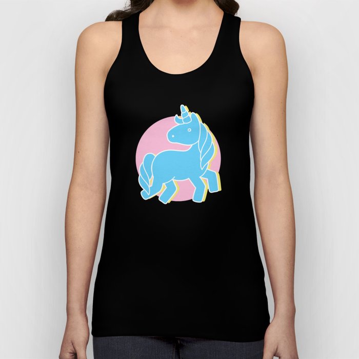 Blue unicorn in a pink world Tank Top