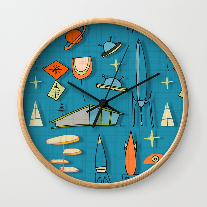 Space Age Blues Teal #spaceage Wall Clock