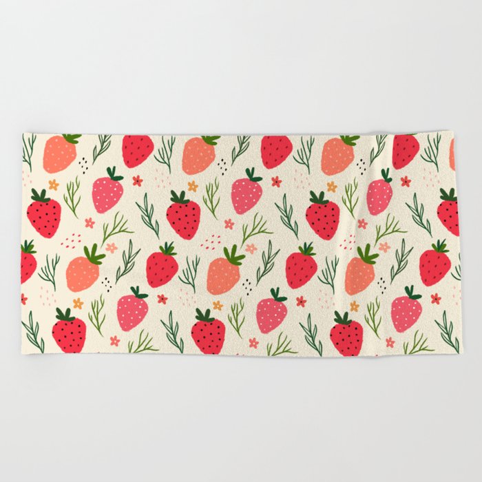 Spring Strawberry Garden Beach Towel