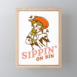 Sippin' On Sin Retro Cowgirl Framed Mini Art Print