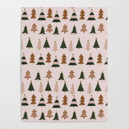 Pink Christmas Tree Pattern Poster