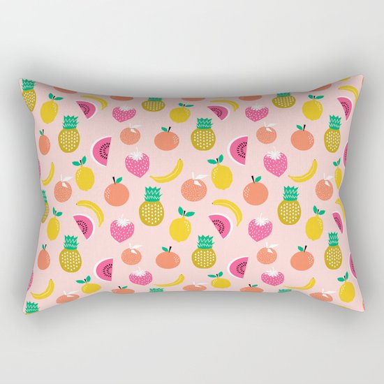 Fruit summer spring pattern print tropical island pineapple cherry strawberry banana fresh hot Rectangular Pillow