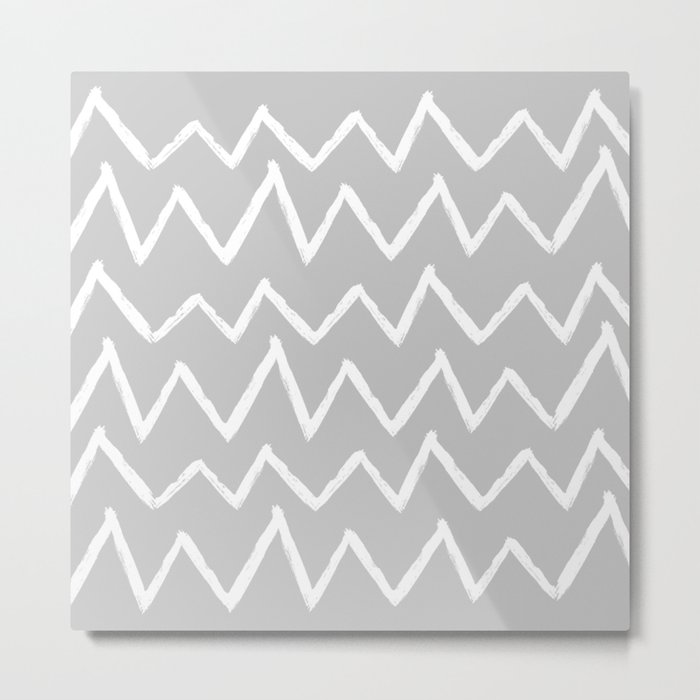 Hand-Drawn Zig Zag (White & Gray Pattern) Metal Print