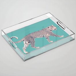 Jaguar in Pink on Teal Acrylic Tray