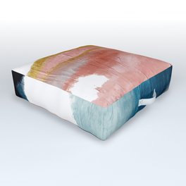 Exhale: a pretty, minimal, acrylic piece in pinks, blues, and gold Outdoor Floor Cushion