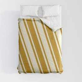 [ Thumbnail: Dark Goldenrod & Beige Colored Stripes Pattern Comforter ]