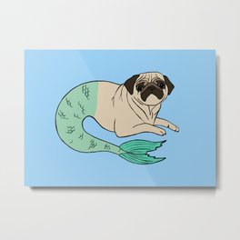 Merpug in Blue Metal Print | Drawing, Fish, Pug, Mythical, Cute, Comic, Nautical, Illustration, Street Art, Ink Pen 