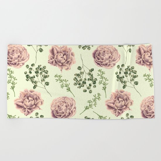 Secret Garden Pink and Green Beach Towel