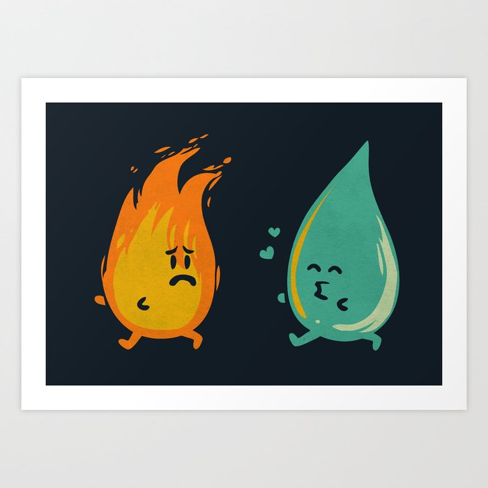 Impossible Love (fire and water kiss) Art Print
