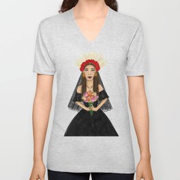 La Catrina - Dia de Los Muertos  V Neck T Shirt