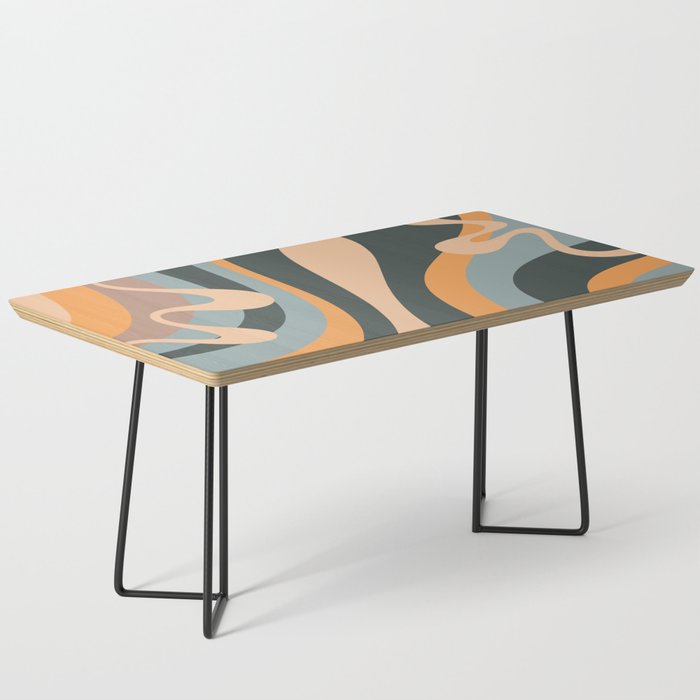 Dopamine Please - Trippy Retro Psychedelic Abstract Pattern in Muted Blue Orange Taupe Coffee Table