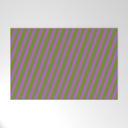 [ Thumbnail: Orchid & Green Colored Lines/Stripes Pattern Welcome Mat ]
