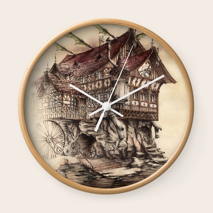 Steampunk Landscape Wall Clock By Grimdreamart Society6 Steampunk Landscape Wall Clock