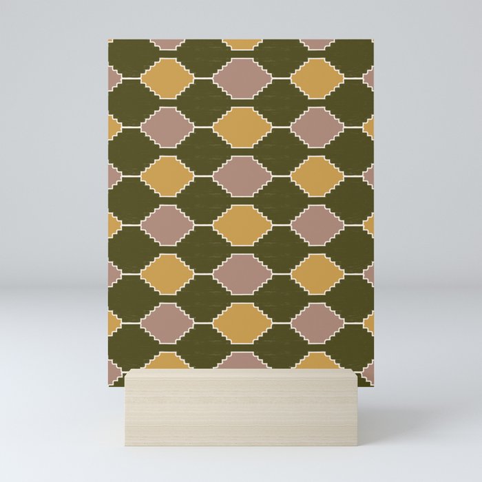 Retro Hygge Tribal Checker Pattern in Green Mini Art Print