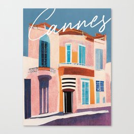 Sunny Day in Cannes Street Travel Poster Retro Canvas Print