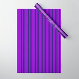 [ Thumbnail: Dark Violet & Midnight Blue Colored Stripes Pattern Wrapping Paper ]