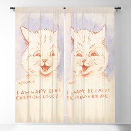 'I Am Happy Because Every One Loves Me' Louis Wain Cat Blackout Curtain