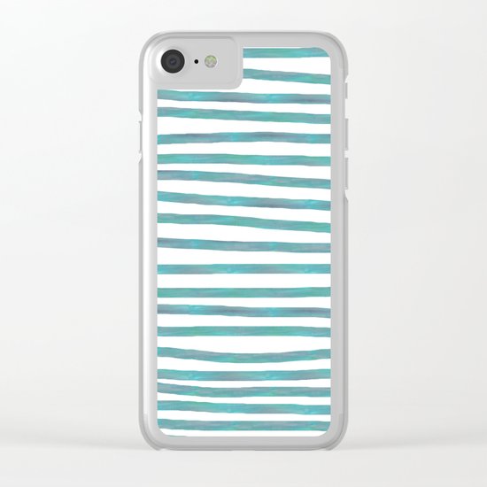 Ocean Green Hand-painted Stripes Clear iPhone Case