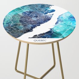 Quebec Canada Map Navy Blue Turquoise Watercolor Side Table