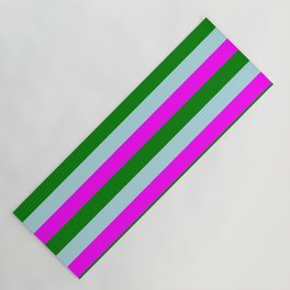 [ Thumbnail: Fuchsia, Green, and Powder Blue Colored Lines/Stripes Pattern Yoga Mat ]