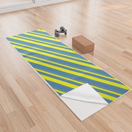 [ Thumbnail: Yellow and Blue Colored Pattern of Stripes Yoga Towel ]